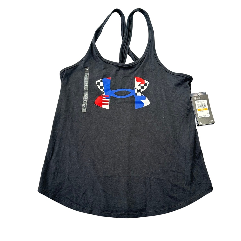 Under Armour Patriotic Flag Freedom Tank Top Black Red White Blue Logo Gym Run